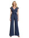 Elegant V-Neck Cap Sleeves Chiffon Women's Jumpsuit For Mother Of The Bride