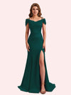 Simple Mermaid Cold Shoulder Soft Satin Lace Long Matron of Honor Dress For Wedding