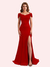 Simple Mermaid Cold Shoulder Soft Satin Lace Long Matron of Honor Dress For Wedding