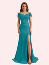 Simple Mermaid Cold Shoulder Soft Satin Lace Long Matron of Honor Dress For Wedding