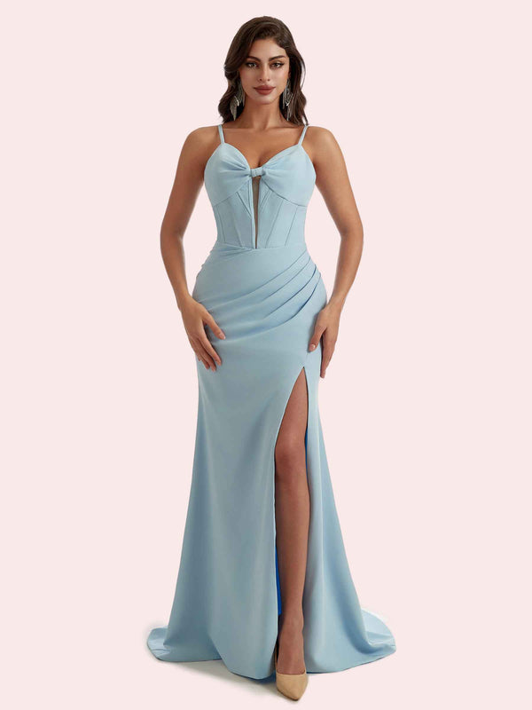 Gorgeous Mermaid Side Slit Sweetheart Crepe Long Bridesmaid Dress For Wedding