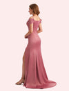 Simple Mermaid Cold Shoulder Soft Satin Lace Long Matron of Honor Dress For Wedding