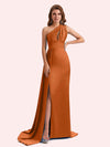 Simple Mermaid One Shoulder Soft Satin Long Matron of Honor Dress For Wedding