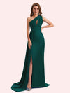 Simple Mermaid One Shoulder Soft Satin Long Matron of Honor Dress For Wedding