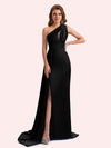 Simple Mermaid One Shoulder Soft Satin Long Matron of Honor Dress For Wedding