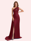 Simple Mermaid One Shoulder Soft Satin Long Matron of Honor Dress For Wedding