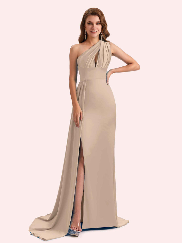 Simple Mermaid One Shoulder Soft Satin Long Matron of Honor Dress For Wedding