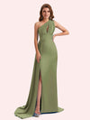 Simple Mermaid One Shoulder Soft Satin Long Matron of Honor Dress For Wedding
