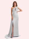 Simple Mermaid One Shoulder Soft Satin Long Matron of Honor Dress For Wedding