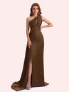 Simple Mermaid One Shoulder Soft Satin Long Matron of Honor Dress For Wedding