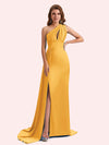 Simple Mermaid One Shoulder Soft Satin Long Matron of Honor Dress For Wedding