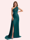 Simple Mermaid One Shoulder Soft Satin Long Matron of Honor Dress For Wedding
