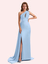 Simple Mermaid One Shoulder Soft Satin Long Matron of Honor Dress For Wedding