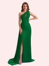 Simple Mermaid One Shoulder Soft Satin Long Matron of Honor Dress For Wedding
