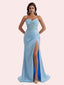 Gorgeous Strapless Sweetheart Lace Appliques Mermaid Side Slit Soft Satin Long Bridesmaid Dress For Wedding