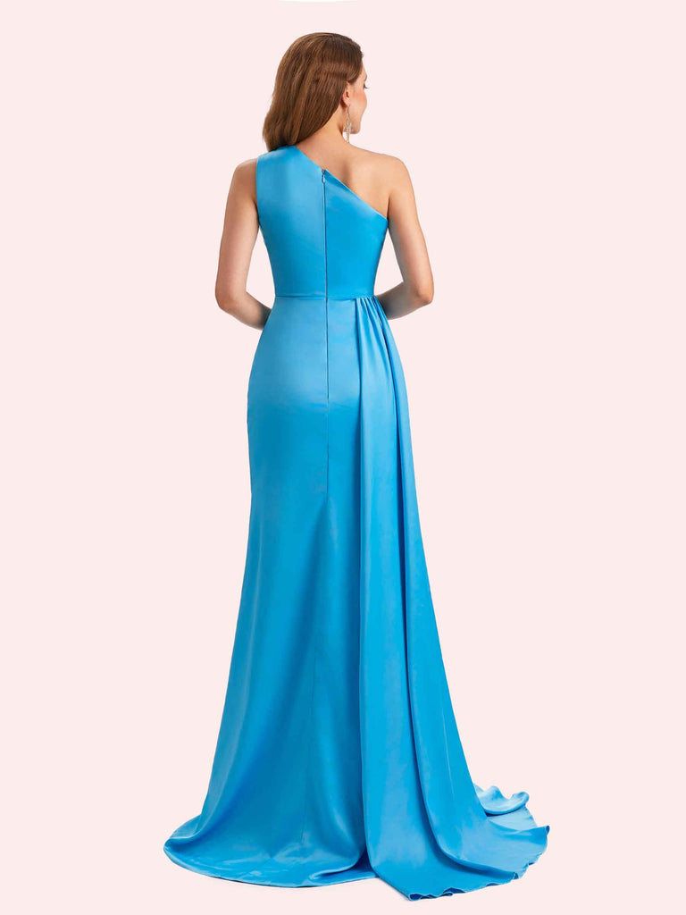 Simple Mermaid One Shoulder Soft Satin Long Matron of Honor Dress For Wedding