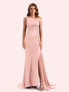 Simple Mermaid Sweetheart Soft Satin Long Matron of Honor Dress For Wedding