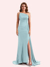 Simple Mermaid Sweetheart Soft Satin Long Matron of Honor Dress For Wedding