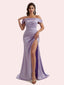 Gorgeous Off Shoulder Mermaid Pleats Side Slit Soft Satin Long Bridesmaid Dress For Wedding