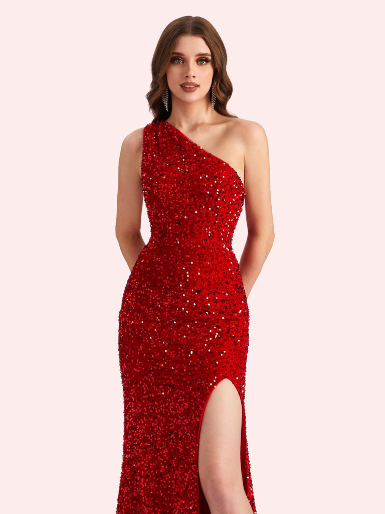 Sexy Mermaid One Shoulder Side Slit Maxi Long Prom Dresses Online