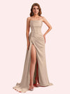 Simple Mermaid Sweetheart Soft Satin Long Matron of Honor Dress For Wedding