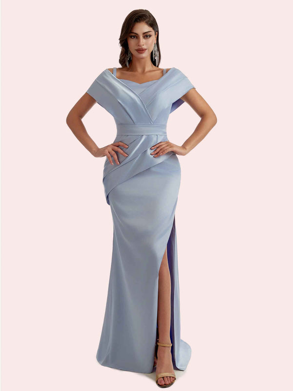 Gorgeous Sweetheart Mermaid Pleats Side Slit Soft Satin Long Bridesmaid Dress For Wedding