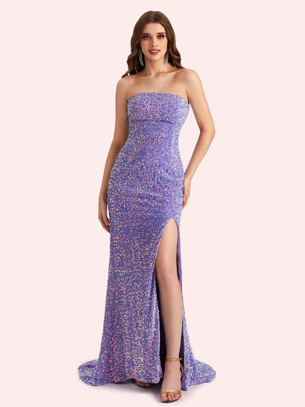 Sparkly Mermaid Sleeveless Side Slit Maxi Long Prom Dresses Online