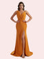Gorgeous Mermaid Side Slit V Neck Crepe Long Bridesmaid Dress For Wedding