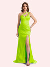 Sexy Side Slit One Shoulder Straps Mermaid Soft Satin Long Matron of Honor Dress For Wedding