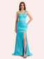 Sexy Side Slit One Shoulder Straps Mermaid Soft Satin Long Matron of Honor Dress For Wedding