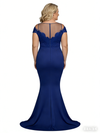 Elegant Mermaid Illusion Cap Sleeves Crepe Lace Long Mother of the Brides and Groom Dresses