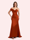 Sexy One Shoulder Pleats Mermaid Soft Satin Long Matron of Honor Dress For Wedding