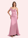 Sexy One Shoulder Pleats Mermaid Soft Satin Long Matron of Honor Dress For Wedding