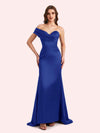 Sexy One Shoulder Pleats Mermaid Soft Satin Long Matron of Honor Dress For Wedding