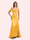 Sexy One Shoulder Pleats Mermaid Soft Satin Long Matron of Honor Dress For Wedding