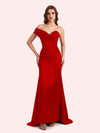 Sexy One Shoulder Pleats Mermaid Soft Satin Long Matron of Honor Dress For Wedding