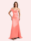 Sexy One Shoulder Pleats Mermaid Soft Satin Long Matron of Honor Dress For Wedding