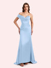 Sexy One Shoulder Pleats Mermaid Soft Satin Long Matron of Honor Dress For Wedding