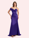 Sexy One Shoulder Pleats Mermaid Soft Satin Long Matron of Honor Dress For Wedding