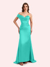 Sexy One Shoulder Pleats Mermaid Soft Satin Long Matron of Honor Dress For Wedding
