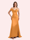 Sexy One Shoulder Pleats Mermaid Soft Satin Long Matron of Honor Dress For Wedding