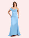 Sexy One Shoulder Pleats Mermaid Soft Satin Long Matron of Honor Dress For Wedding