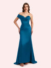 Sexy One Shoulder Pleats Mermaid Soft Satin Long Matron of Honor Dress For Wedding