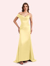 Sexy One Shoulder Pleats Mermaid Soft Satin Long Matron of Honor Dress For Wedding