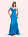 Sexy One Shoulder Pleats Mermaid Soft Satin Long Matron of Honor Dress For Wedding