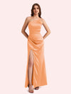 Sexy Side Slit One Shoulder Mermaid Soft Satin Long Matron of Honor Dress For Wedding