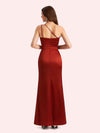 Sexy Side Slit One Shoulder Mermaid Soft Satin Long Matron of Honor Dress For Wedding