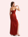 Sexy Side Slit One Shoulder Mermaid Soft Satin Long Matron of Honor Dress For Wedding