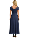 Elegant Chiffon V-Neck Short Sleeves Side Slit A-Line Midi Mother Of The Bride Dresses