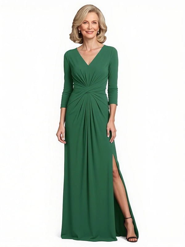 Elegant Chiffon V-Neck Side Slit Ruched Floor Length Mother Of The Bride Dresses